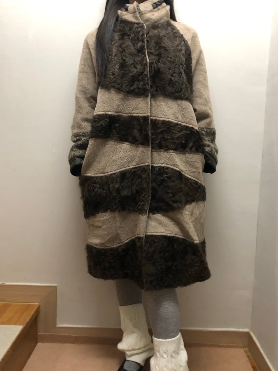 빈티지 브라운 퍼 디테일 코트 상품이미지2