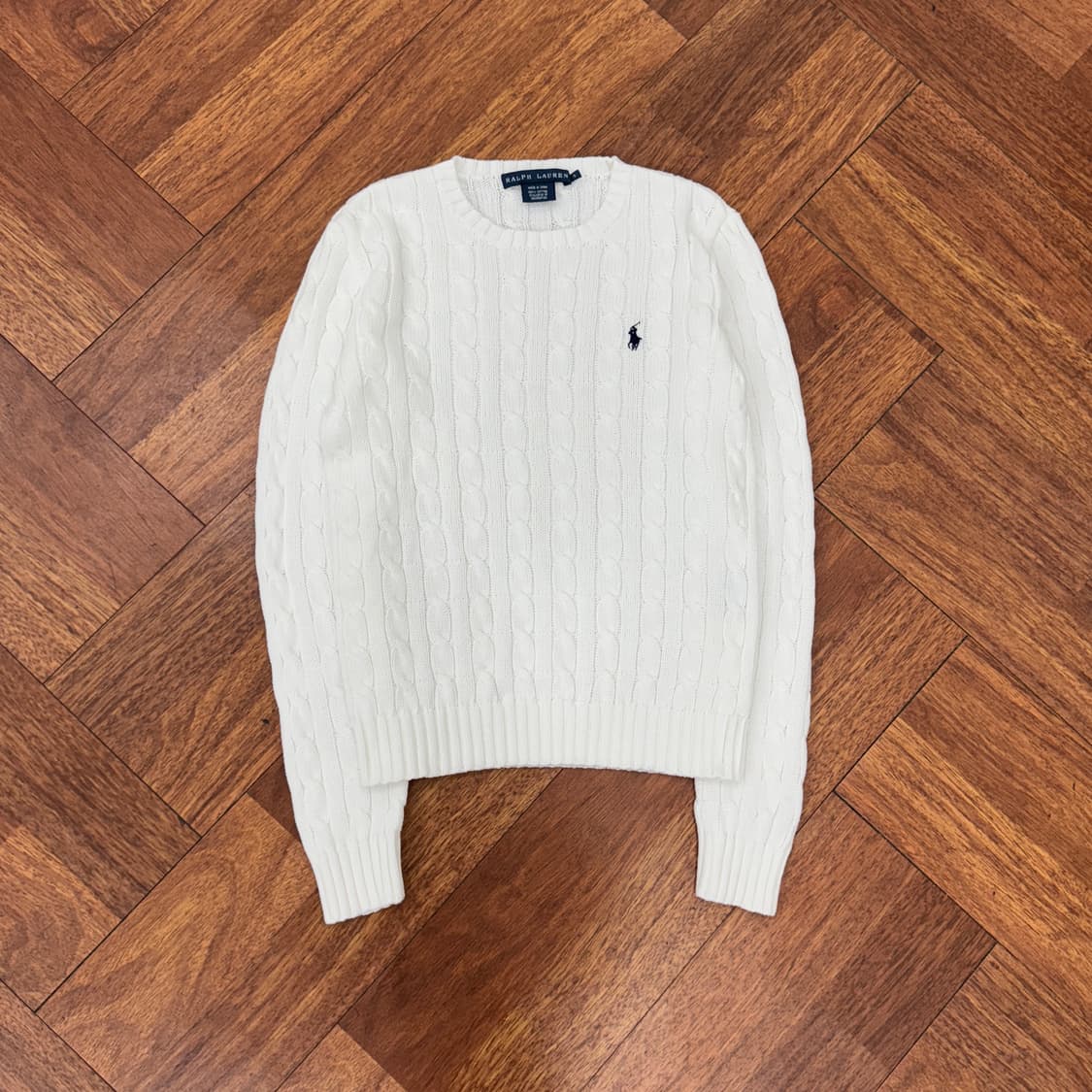 여성용 S 폴로 랄프로렌 화이트 케이블 라운드 니트  상품이미지1