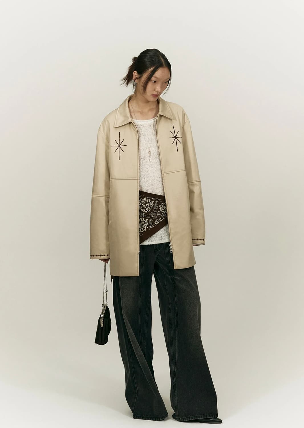 BOHEMIAN STITCH HALF COAT PADDING [BEIGE 상품이미지1