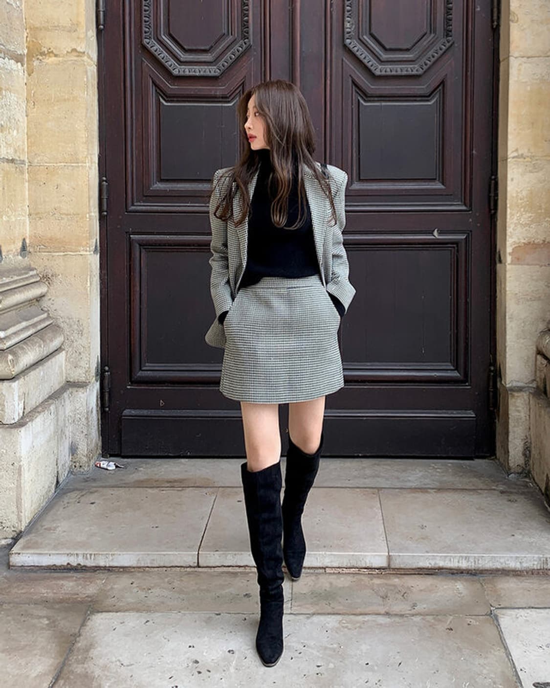 (새상품) 브론 하운드체크 자켓치마 세트 상품이미지1