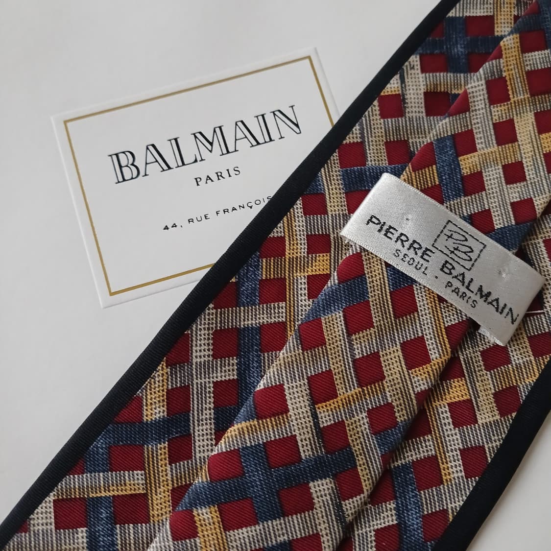 발망 실크 레드 기하 패턴 넥타이 9.6cm A+~A등급 A19306
 상품이미지8