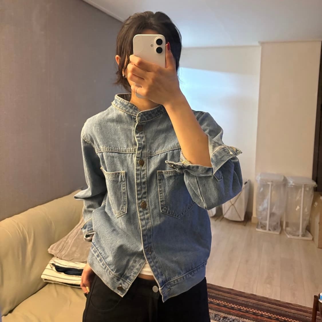 Vintage 모리걸 차이나카라 연청 데님 자켓 상품이미지1