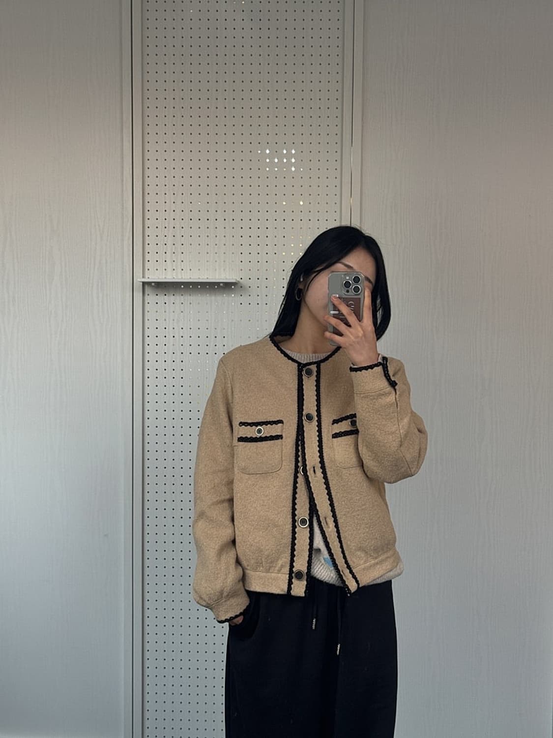 (정품/새상품)  자주 여성 베이지 라운드넥 포켓 트위드 자켓 상품이미지6