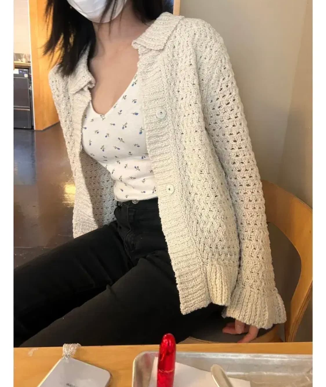모크  m.o.k 페탈 가디건 아이보리 화이트 크로셰 스웨터 상품이미지1