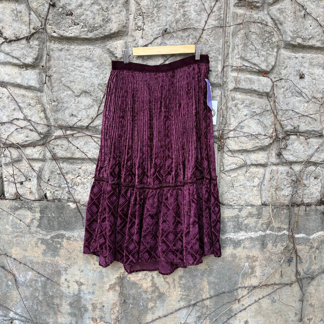 새상품 안나수이 망사 레이스 벨벳 플리츠 롱스커트 빈티지 상품이미지2