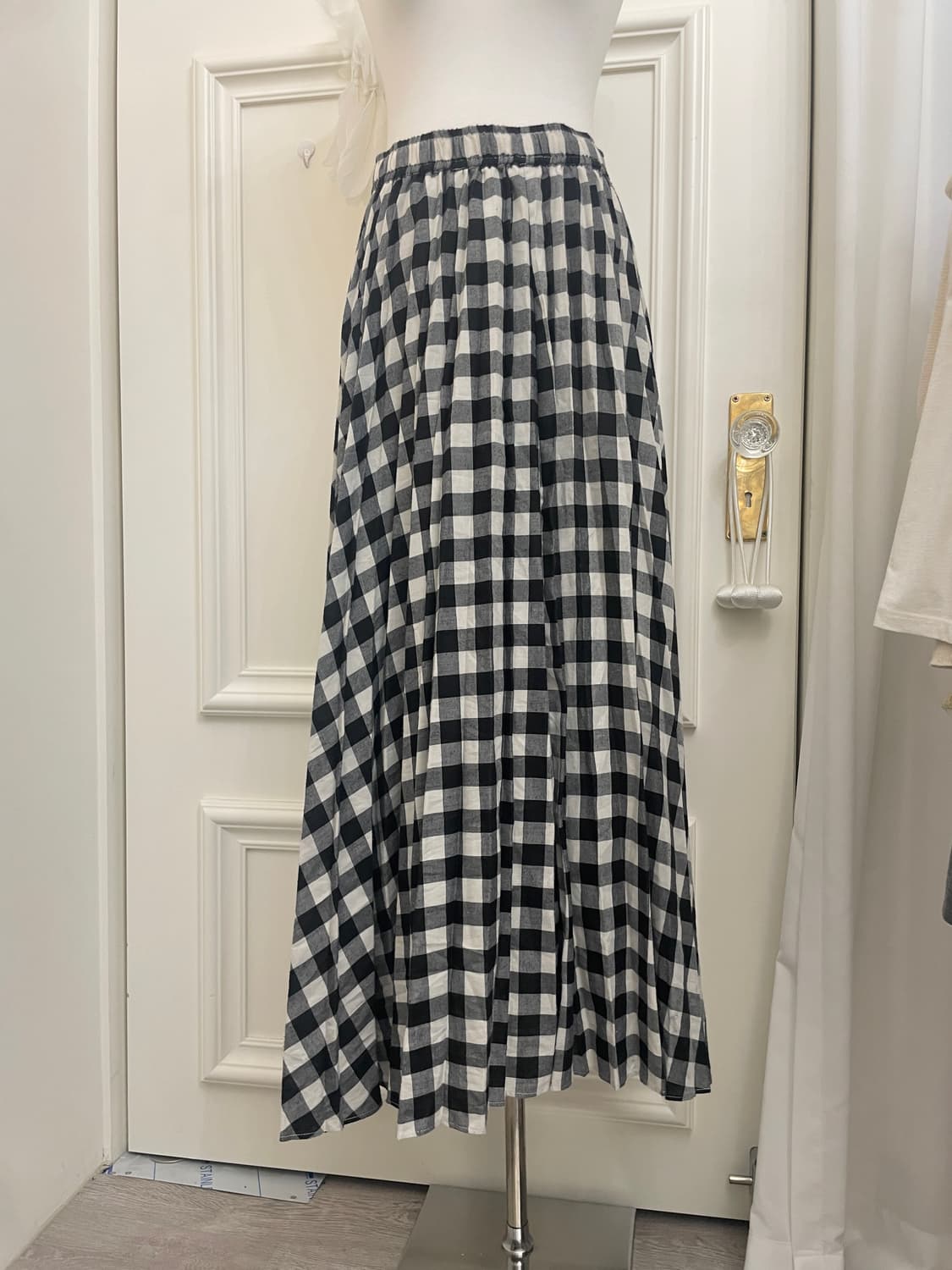 ivory black gingham check banding long s 상품이미지4