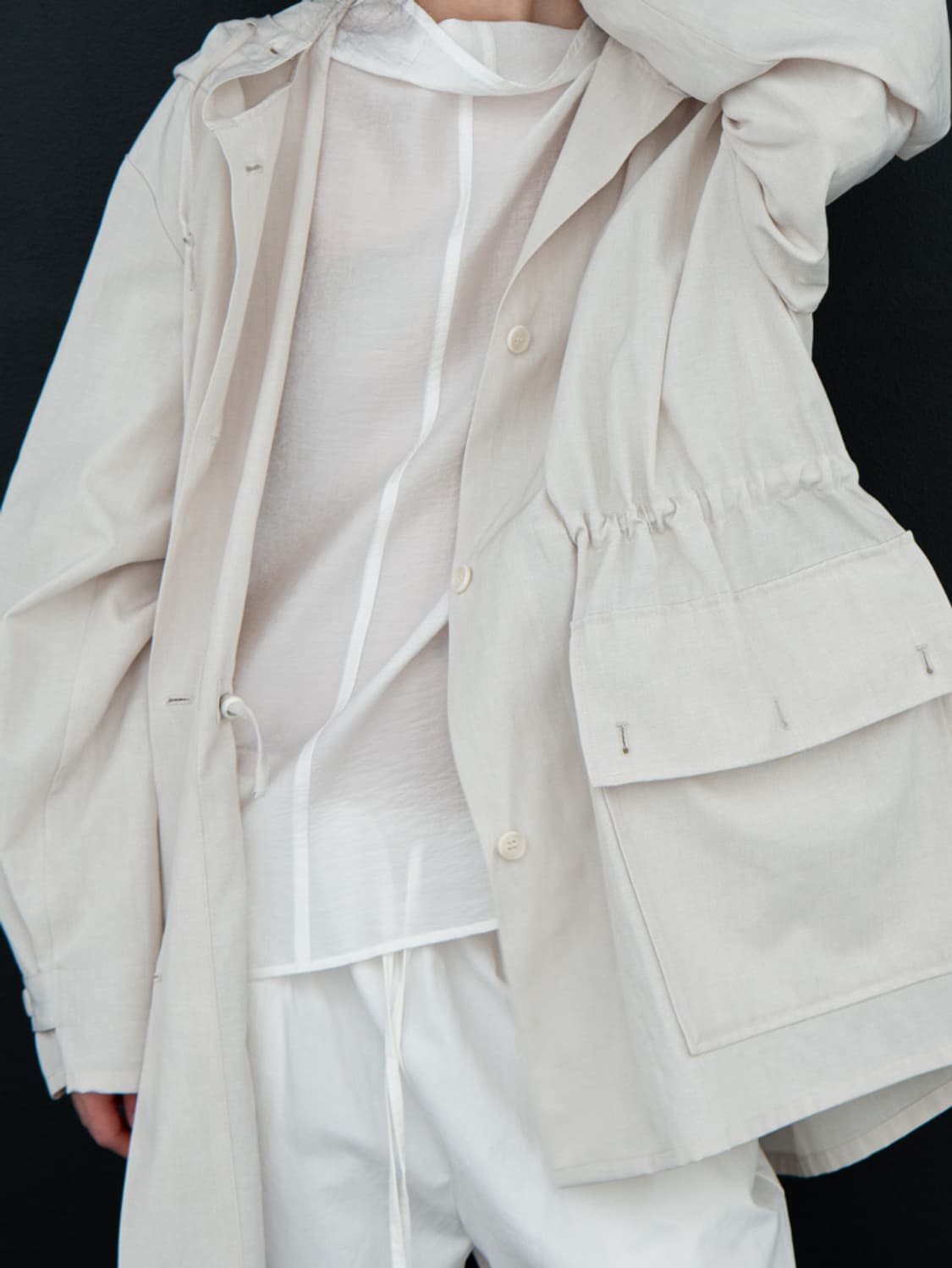 Linen hood half coat 상품이미지5