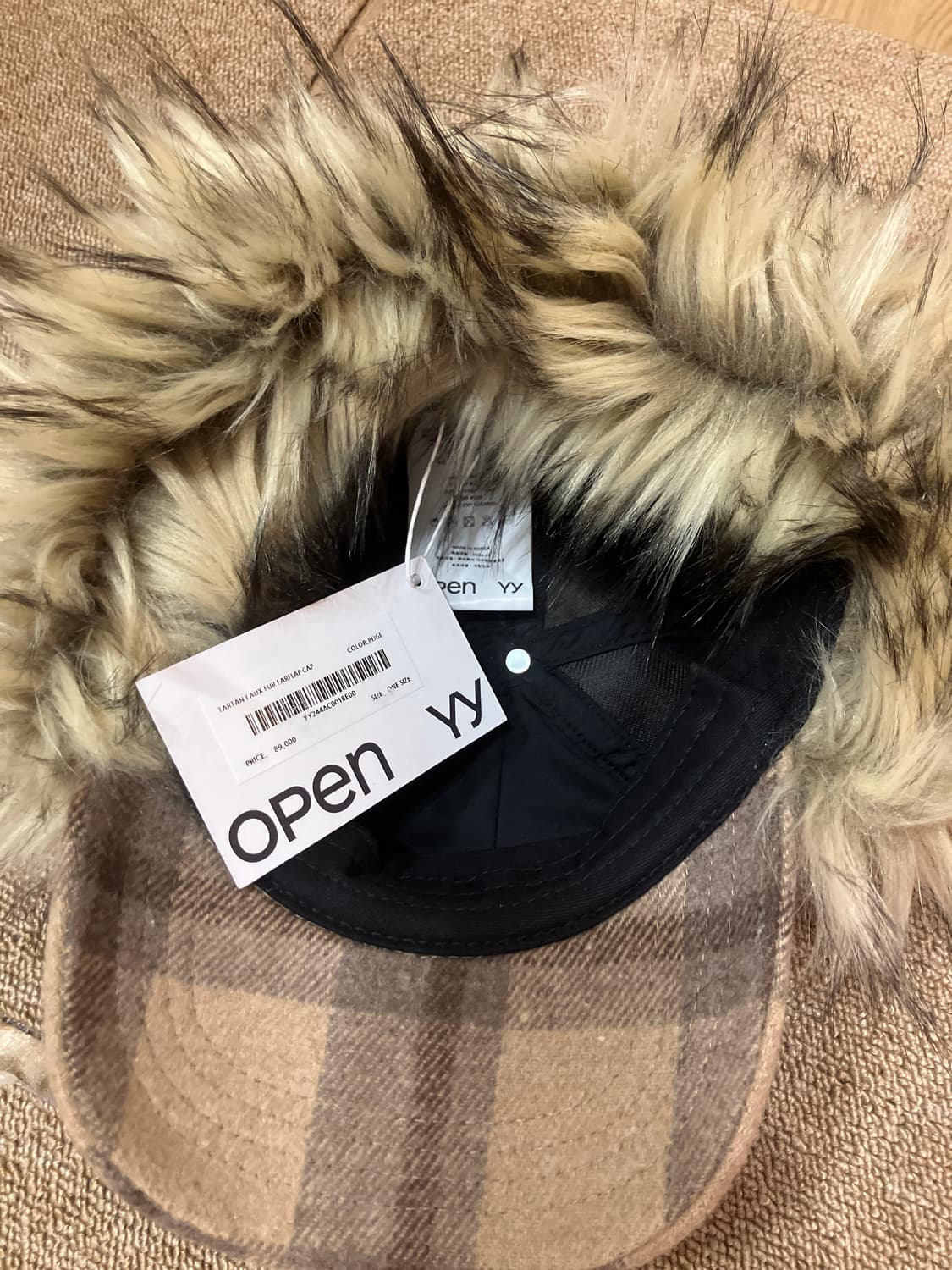  오픈와이와이 타탄 포우 퍼 이어플랩 캡 베이지  상품이미지7