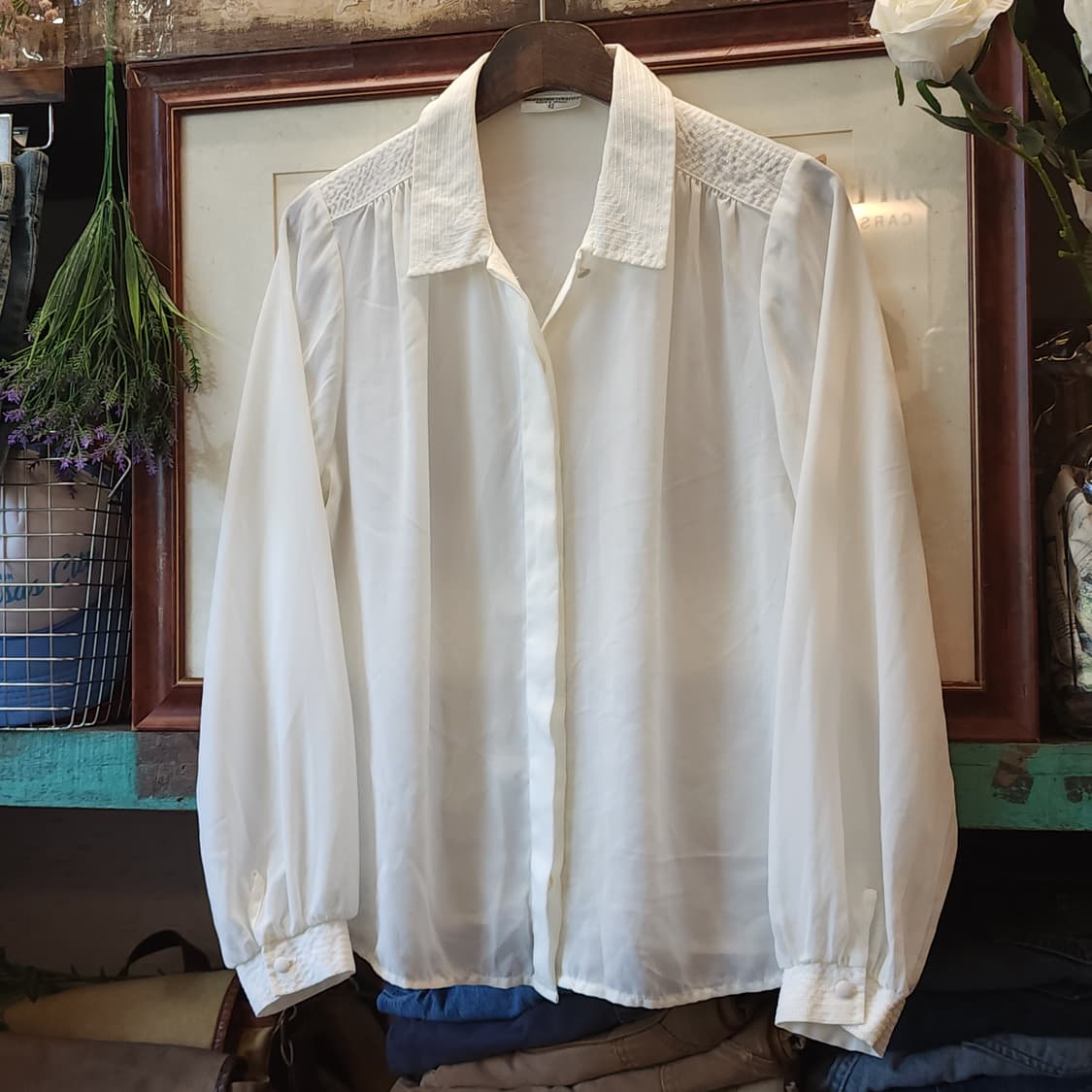 90s 빈티지 블라우스 프렌치 화이트 셔츠 블라우스 모리걸 42 상품이미지2