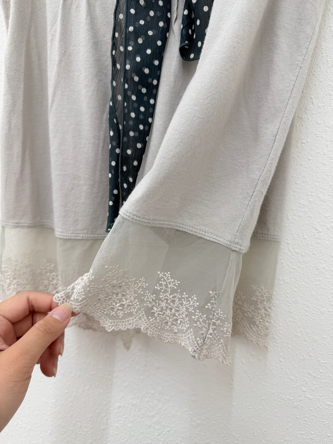 빈티지 Olive des Olive 그레이 도트 리본 슬리브리스 상품이미지4