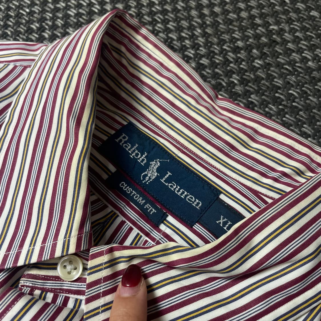 폴로 랄프로렌 레드 옐로우 스트라이프 긴팔 셔츠 커스텀핏 XL 상품이미지5