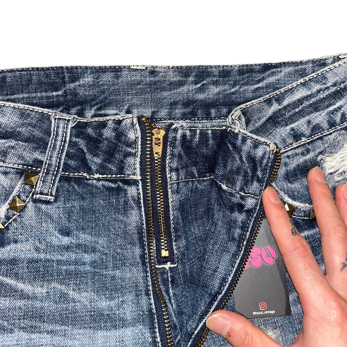 CECIL McBEE 세실맥비 스터드 지퍼 데님 숏팬츠스커트 갸루y2k 상품이미지3