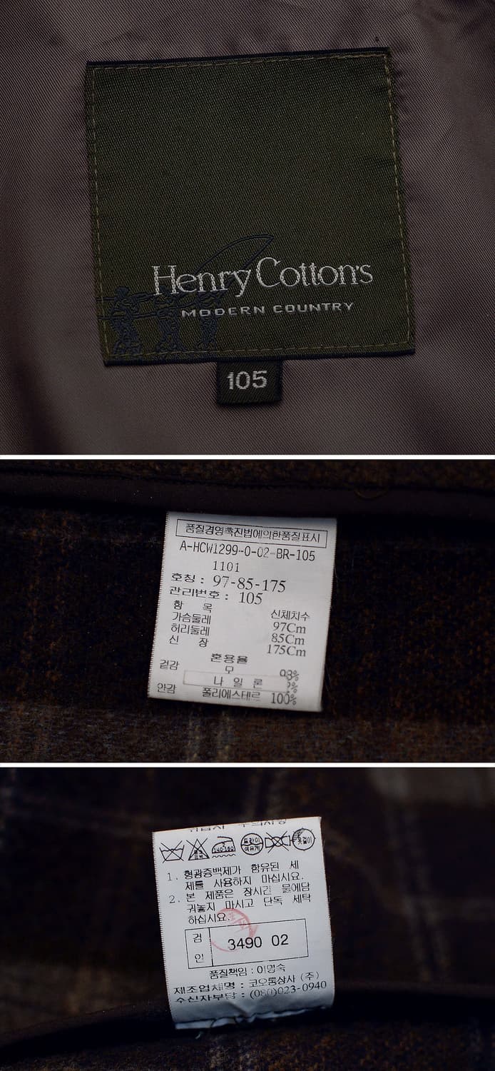 헨리코튼 오리지널 클래식 울헤링본 더플 코트 우드 그린 (105+) 상품이미지10