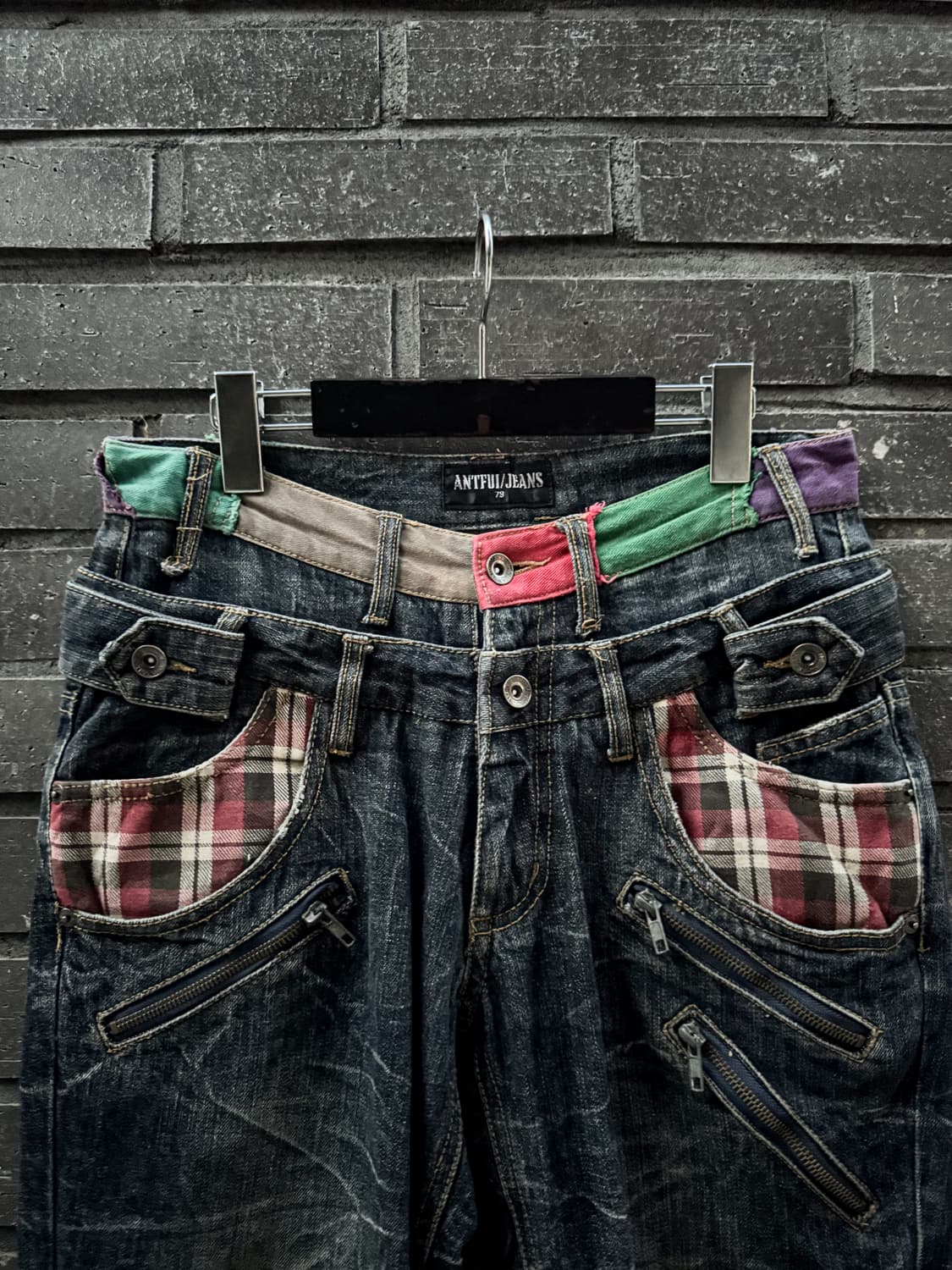 Double belt check patchwork denim shorts 상품이미지2