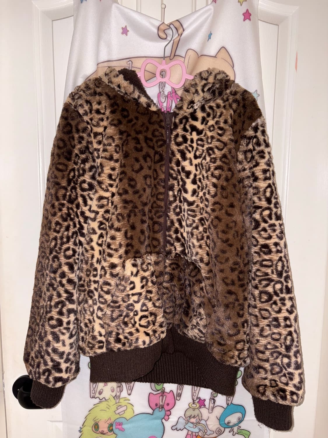 빈티지 호피 퍼 후드집업 갸루 상품이미지1