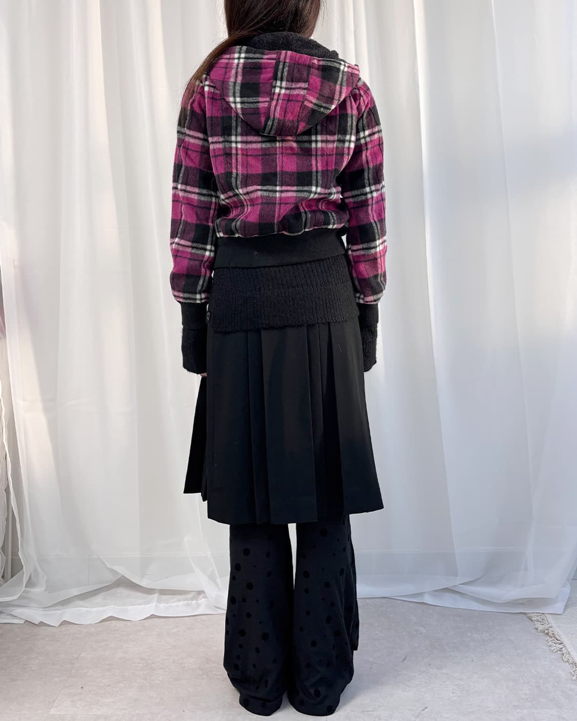 Rose Fan Fan y2k 핑크 타탄 체크 후디 점퍼 상품이미지10