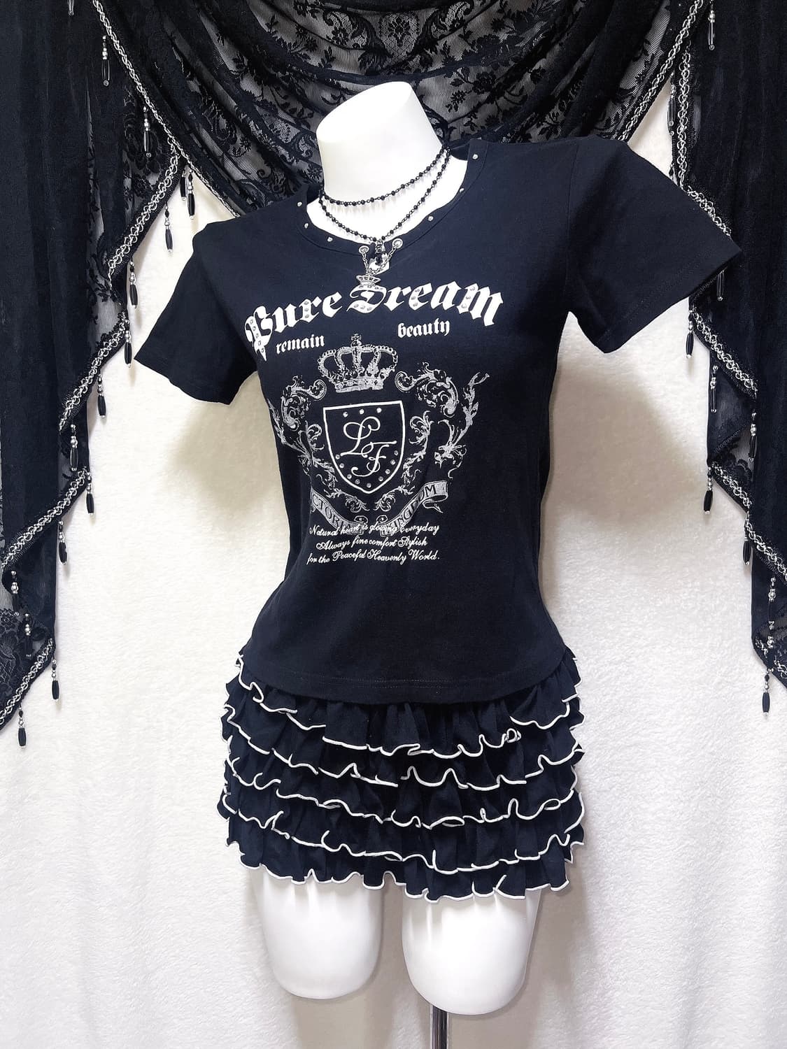 y2k 와투케 고스 펑크 갸루 레터링 펜던트 펀칭 반팔탑 핀터 헤이세이 상품이미지6