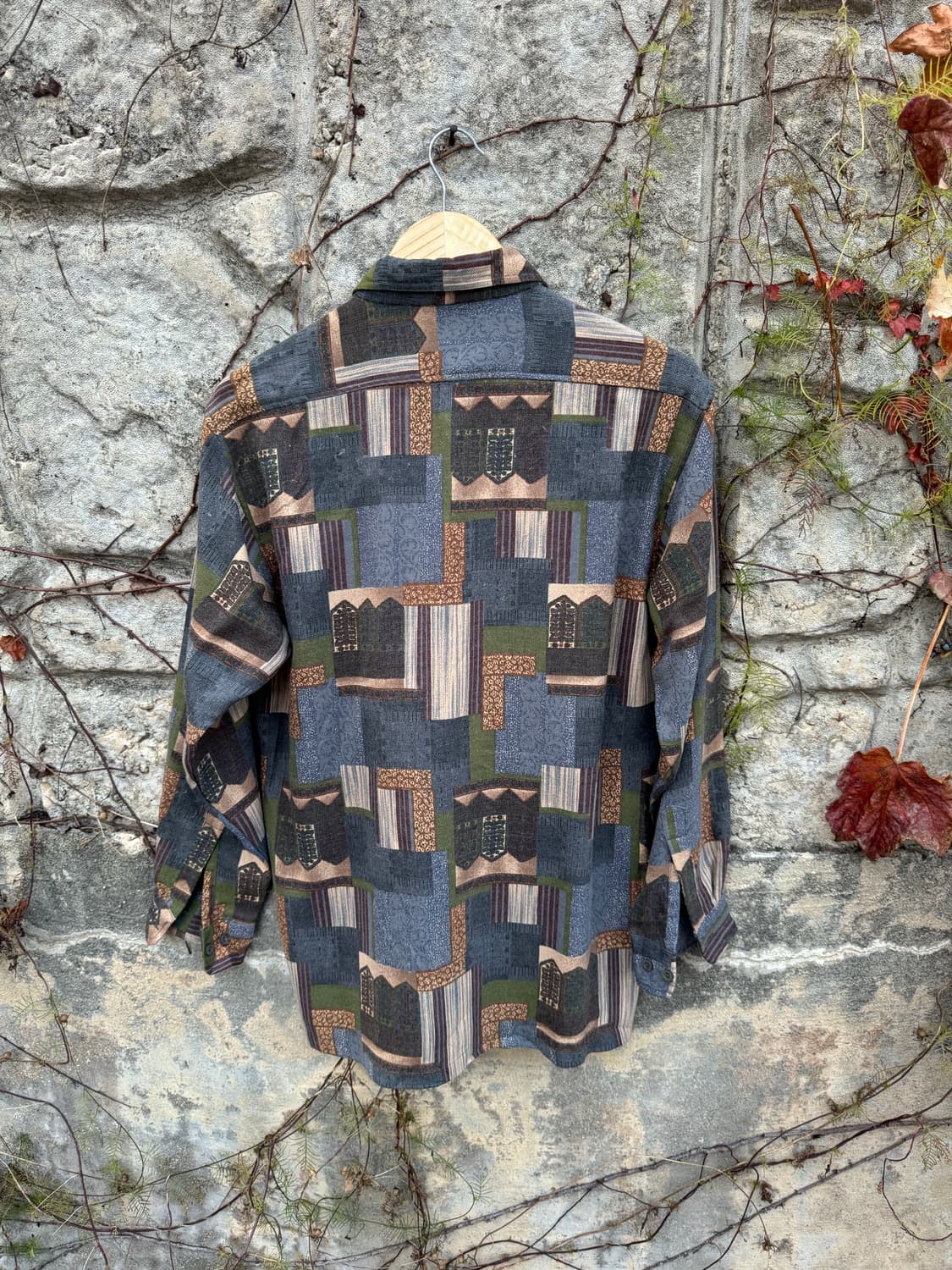 일본 빈티지 폴리 코튼 혼방 에스닉 패턴 셔츠 m 상품이미지2