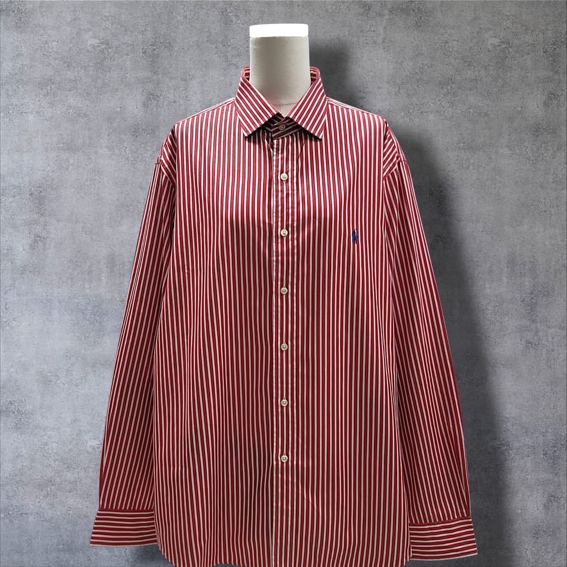[2XL] 폴로 레드&화이트 스트라이프 리젠트 커스텀 핏 긴팔셔츠 상품이미지3
