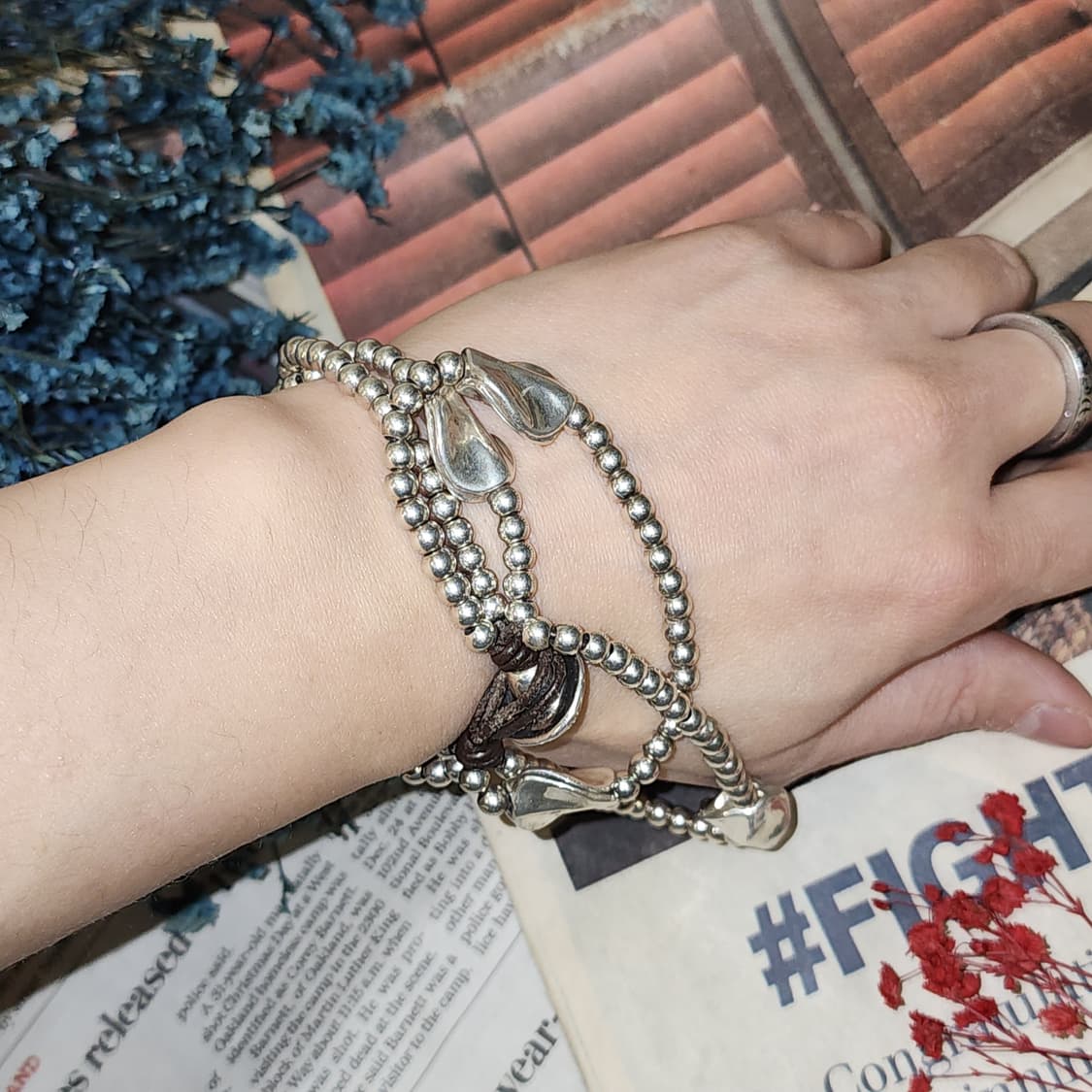 90s 프랑스 빈티지 팔찌 물방울 참 실버 비즈 팔찌 빈티지 팔찌 상품이미지5