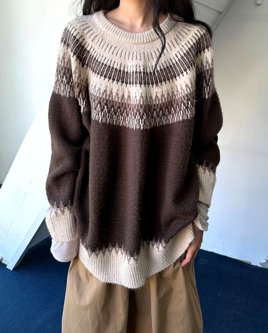 Brushed fabric Nordic pattern wide knit 상품이미지8