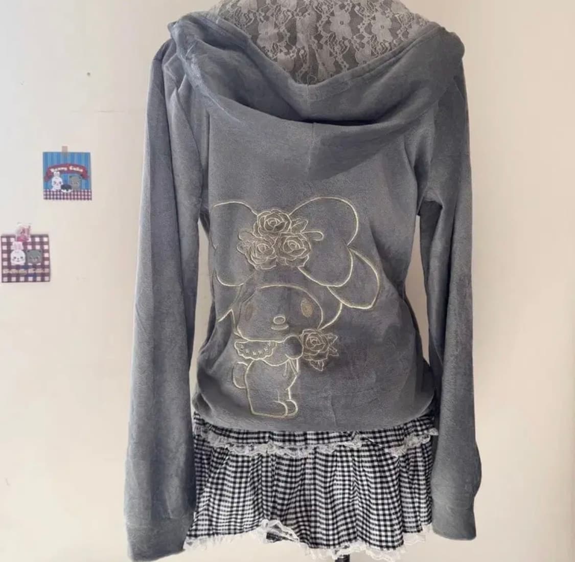 리즈리사 산리오 마이멜로디 레이스 벨벳 갸루후드집업 대대장 셋업 상품이미지5