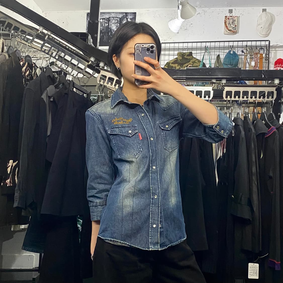 Japanese vtg 자수 디테일 워싱 웨스턴 데님셔츠 상품이미지8