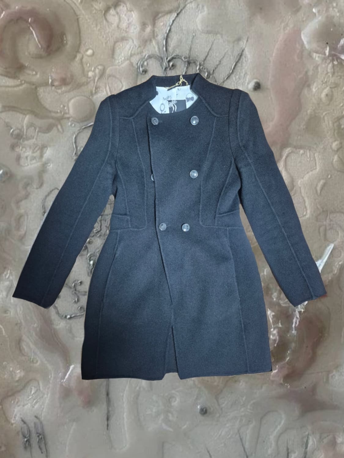 빈티지 갸루 스퀘어넥 블랙 트렌치 코트 리본 슬림핏 상품이미지1