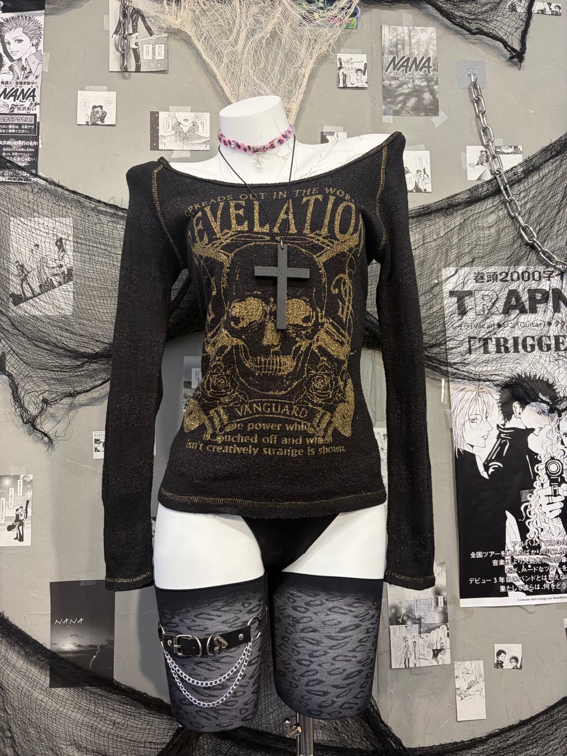 PUNK Glitter skull Stripe off-shoulder  상품이미지7