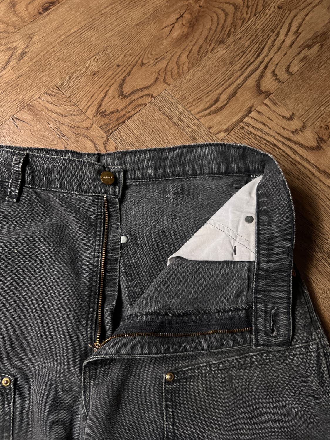 [34]90's 칼하트 USA 유니온메이드 하드 페이딩 더블니 워크팬츠 상품이미지3