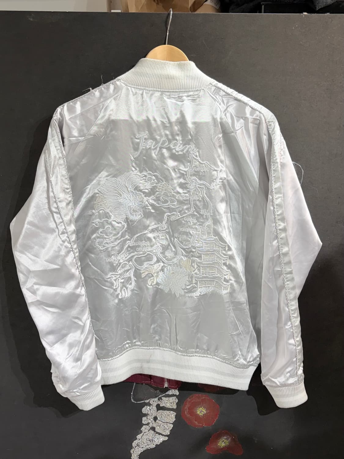 JPN 일본 빈티지 리버시블 양면 사틴 스카잔 용 자수 스카쟌 상품이미지9