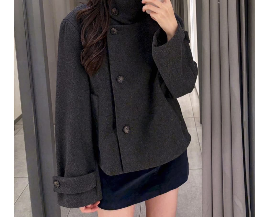 자라 하이넥 울 숏코트 2078/780/800 블랙 xs 상품이미지4