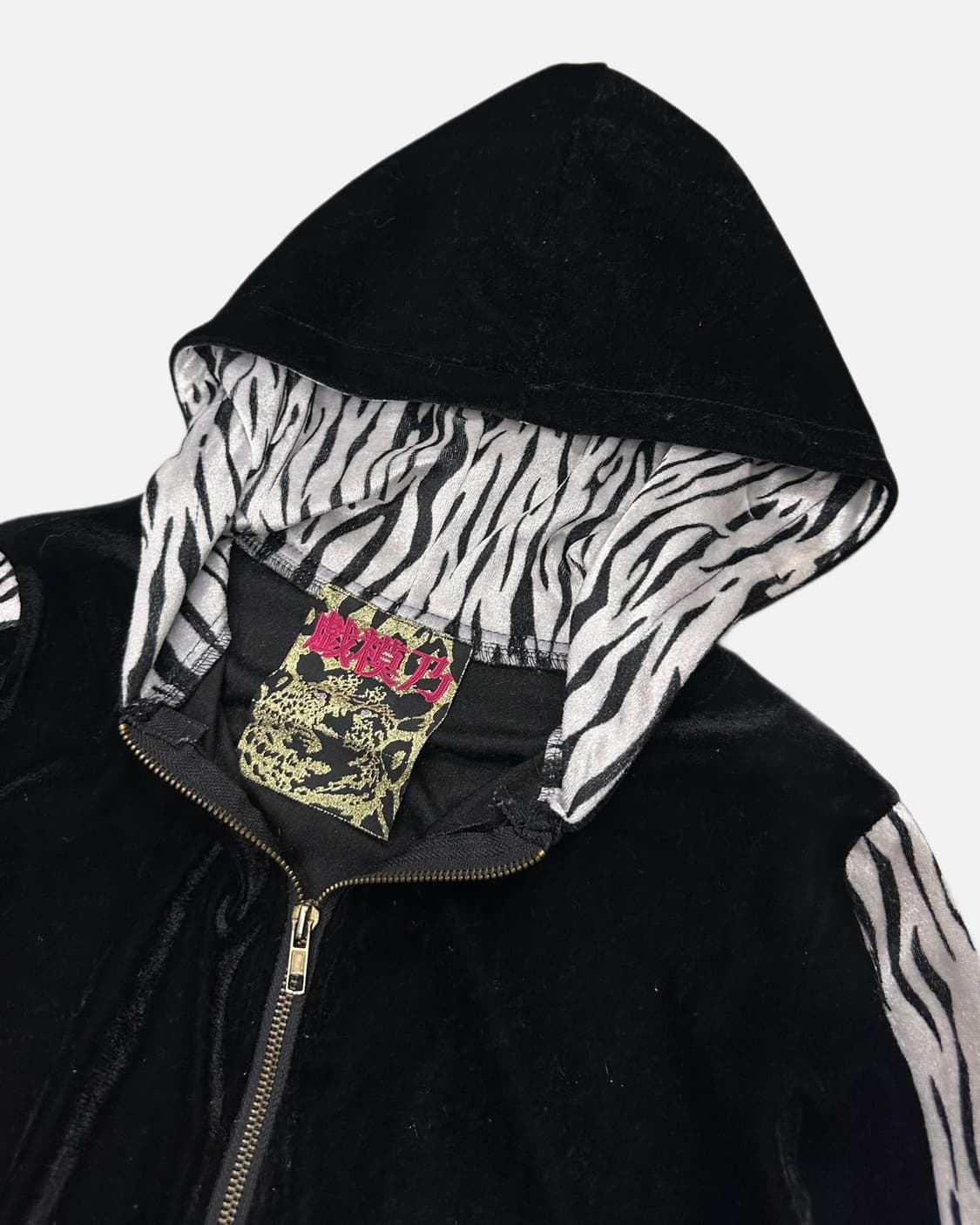 zebra detail vevlet hood zip-up 상품이미지4