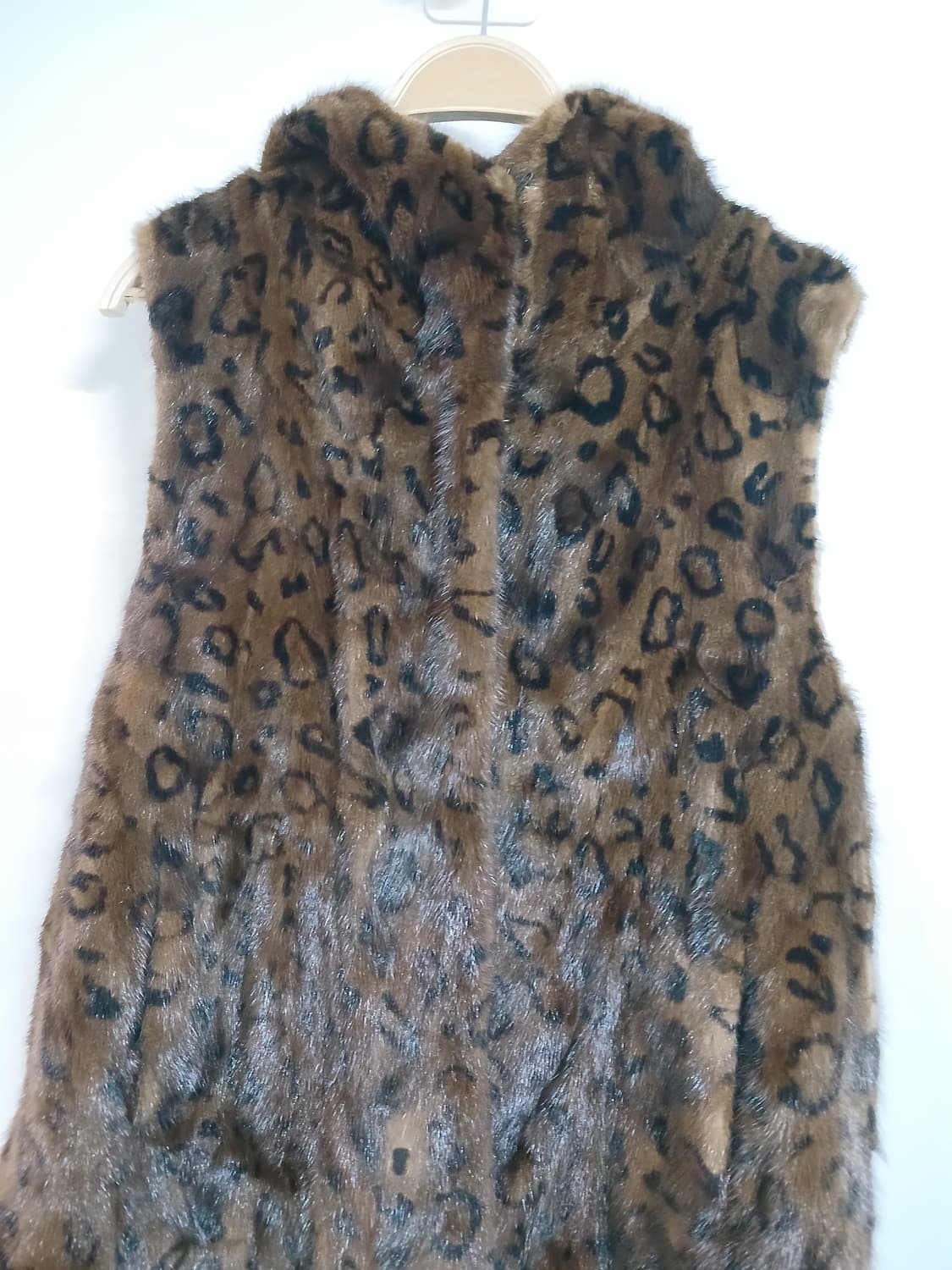 (새상품급,S,90)호피무늬 밍크 후드 숏베스트 조끼 상품이미지2