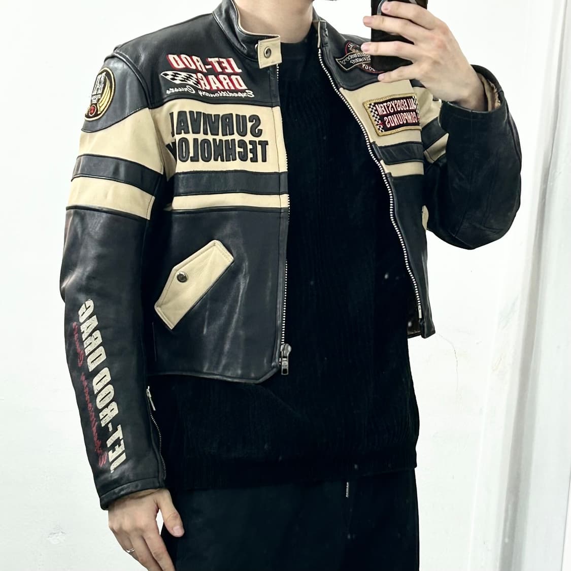 야마하 Jet-Rod 소가죽 크롭 레이싱 자켓 상품이미지5