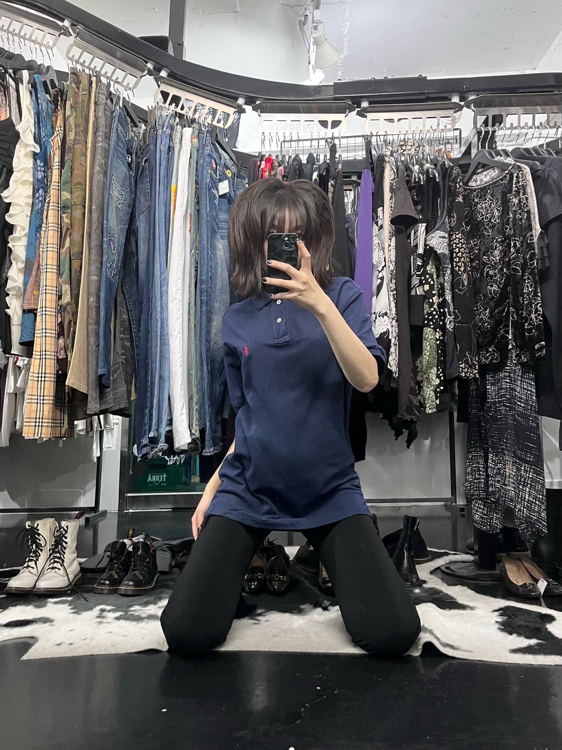 폴로 랄프로렌 네이비 오버핏 카라 반팔 상품이미지1