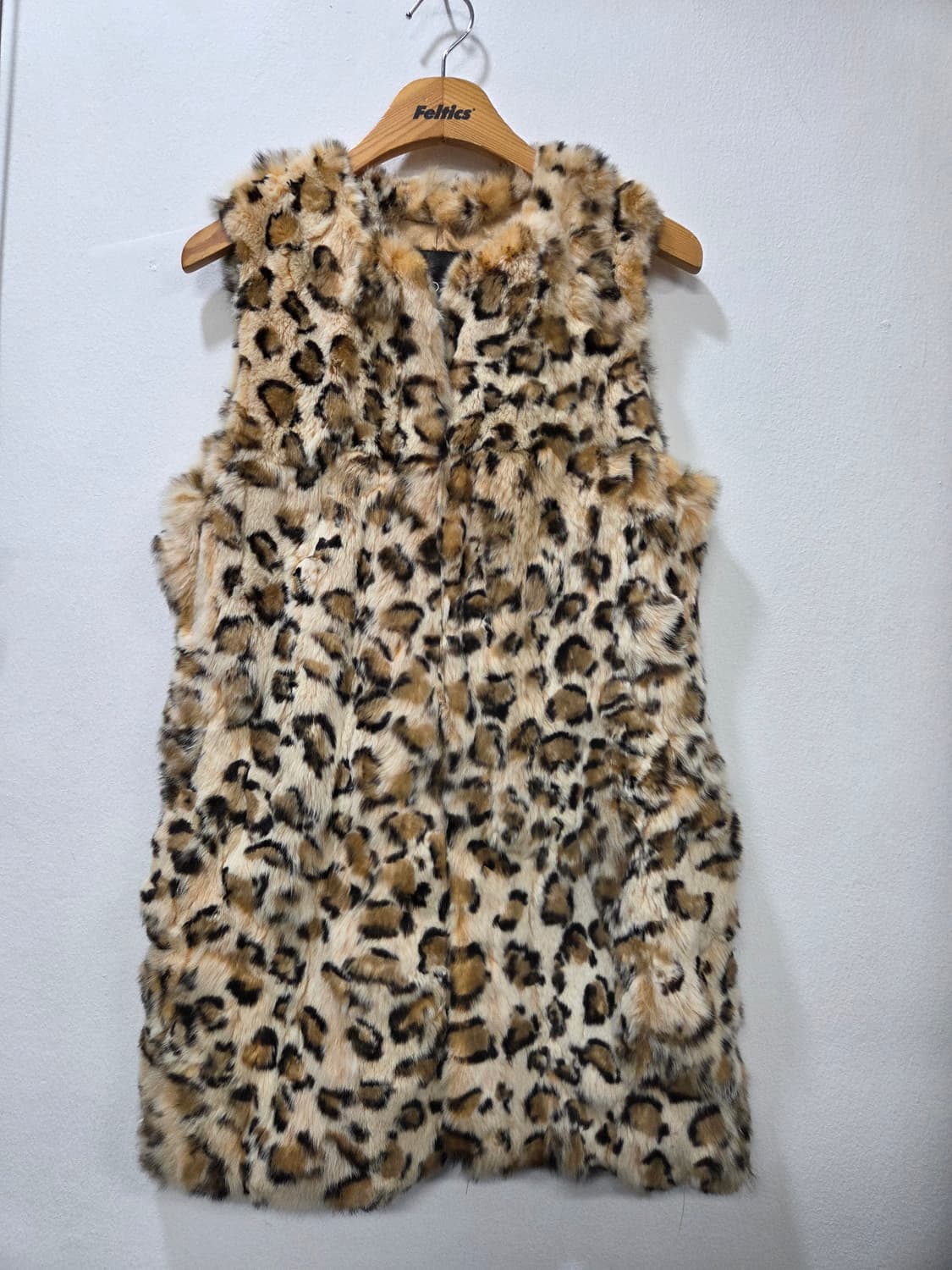 레오파드 천연 토끼털 퍼 베스트 조끼 S Y2K 상품이미지1