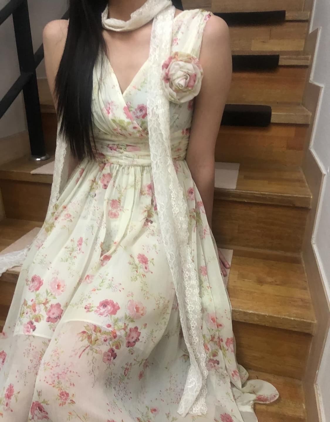 빈티지 화이트 플라워 롱 원피스 상품이미지3