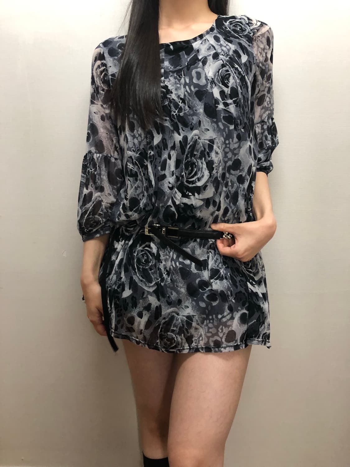 빈티지 그레이 플라워 오리엔탈 원피스 상품이미지1
