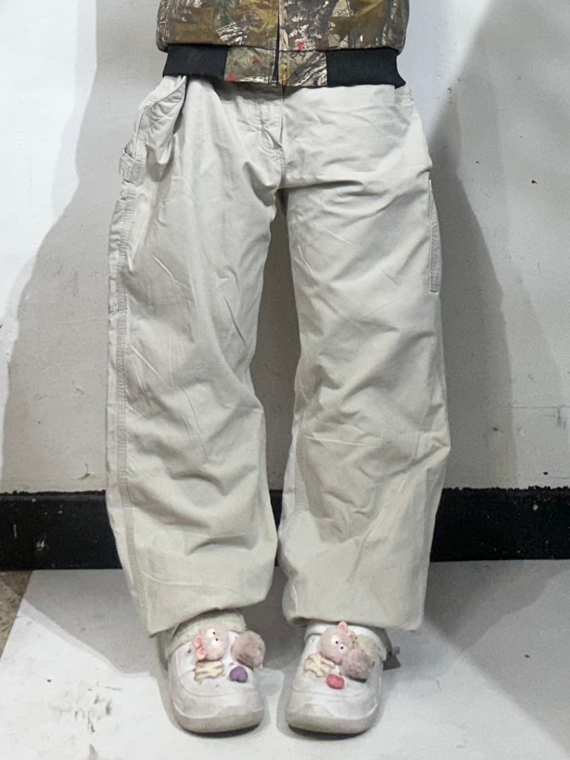 칼하트 아이보리 빅 사이즈 b151 워크 팬츠 가죽탭 와이드 바지  상품이미지2