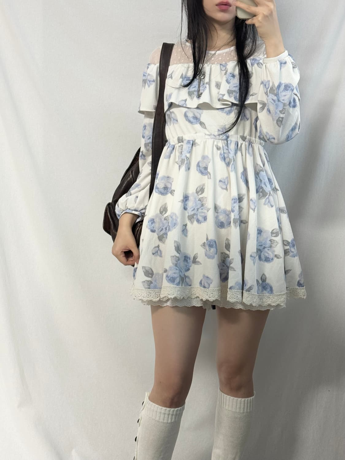 리즈리사 플라워 패턴 레이스/도트 디테일 원피스 상품이미지3