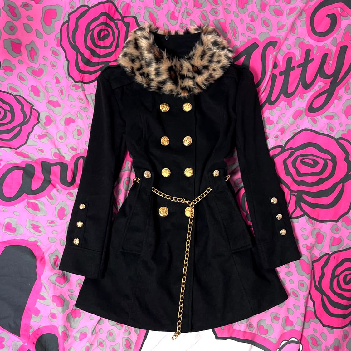 오네갸루 금장 레오파드 퍼 체인 벨트 코트 d.i.a깔y2k 핀터깔90s 상품이미지1