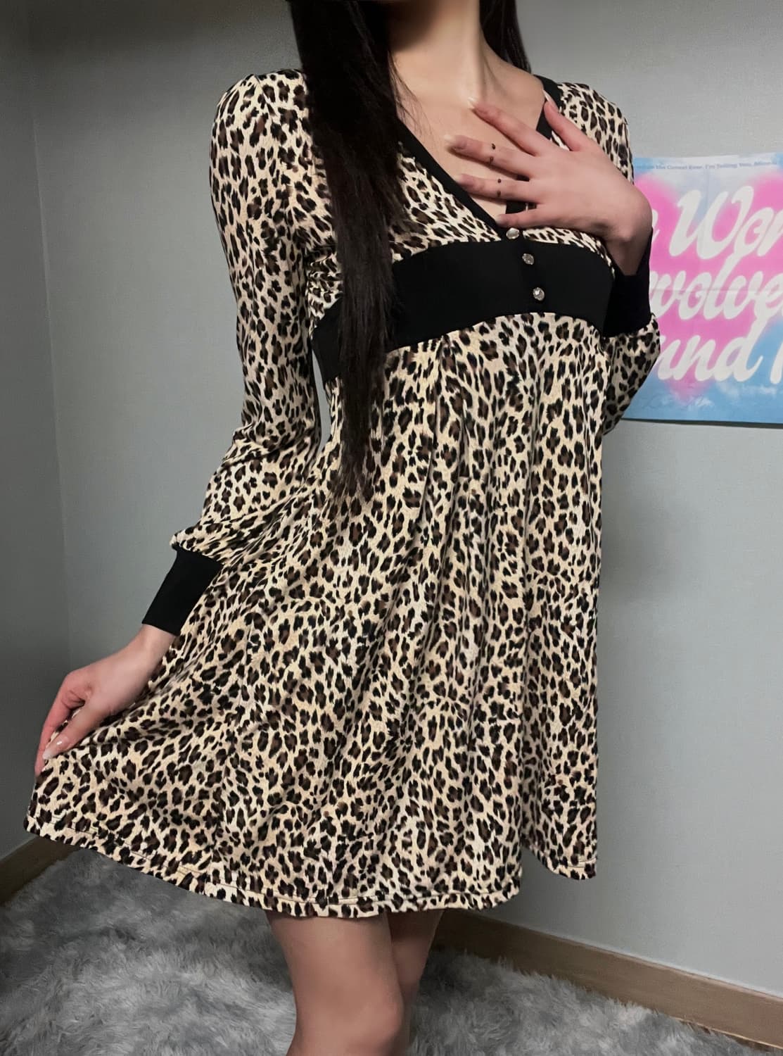 갸루 호피 레오파드 실크 원피스 상품이미지1