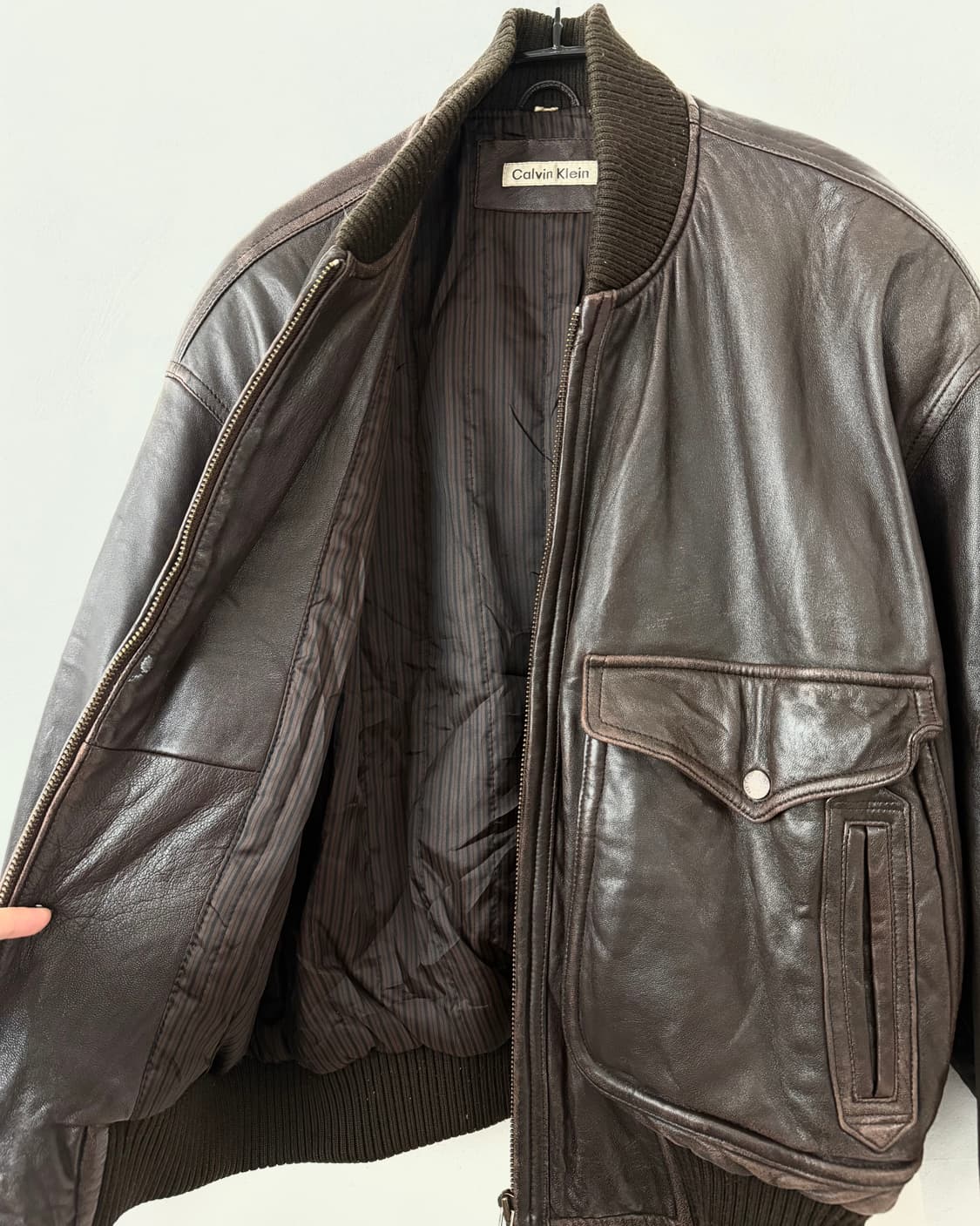 90s 캘빈 클라인 레더 플라이트 봄버 상품이미지5