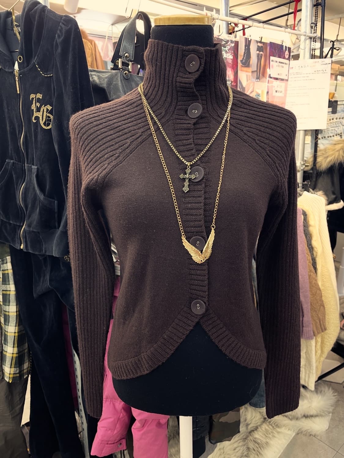 Y2k 하이넥 버튼 골지 가디건 상품이미지1