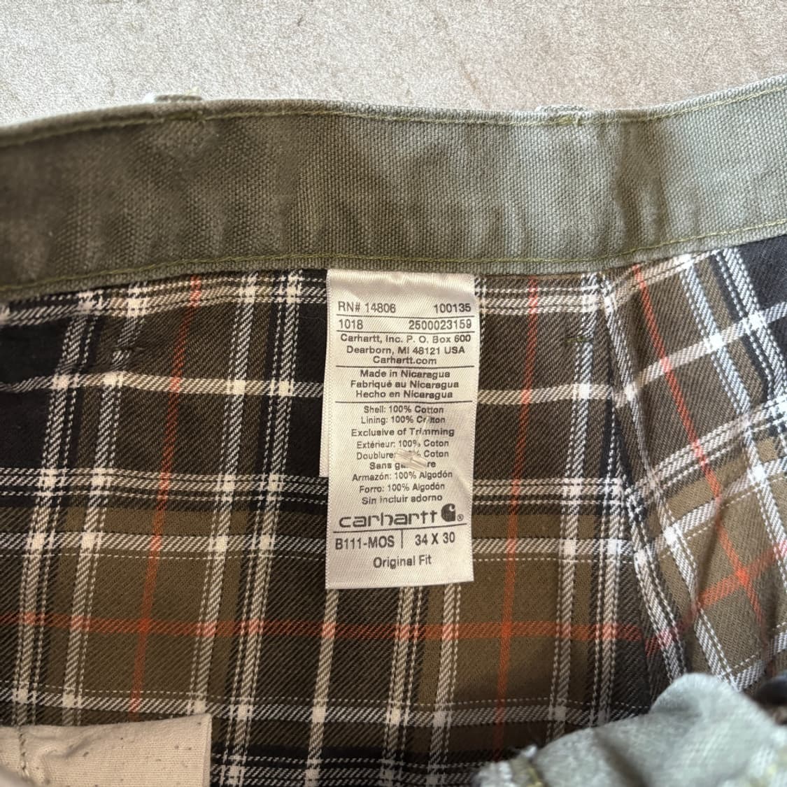 칼하트 오리지널 b111 모스그린 싱글니 카펜터 팬츠 상품이미지10