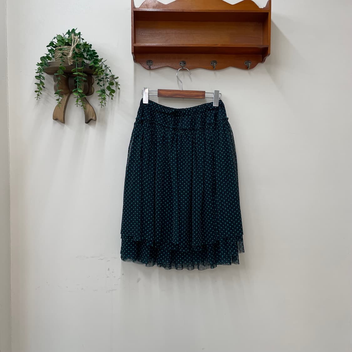 민트 도트 쉬폰 미디 스커트 상품이미지4