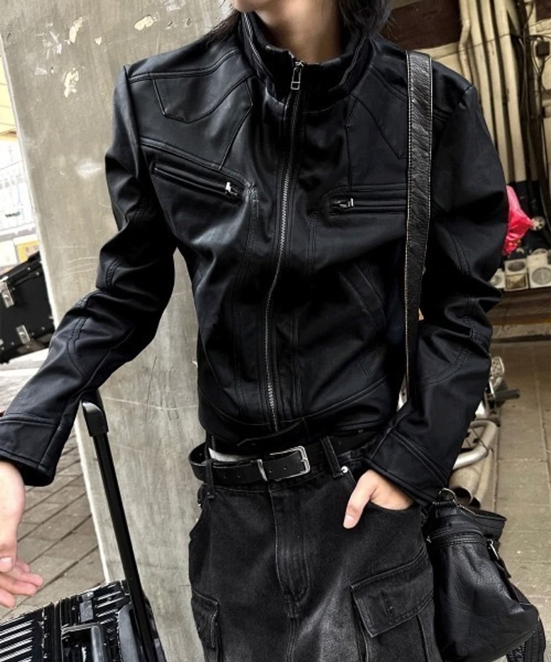 빈티지 바이커 절개 레더 자켓 코르티스 상품이미지1