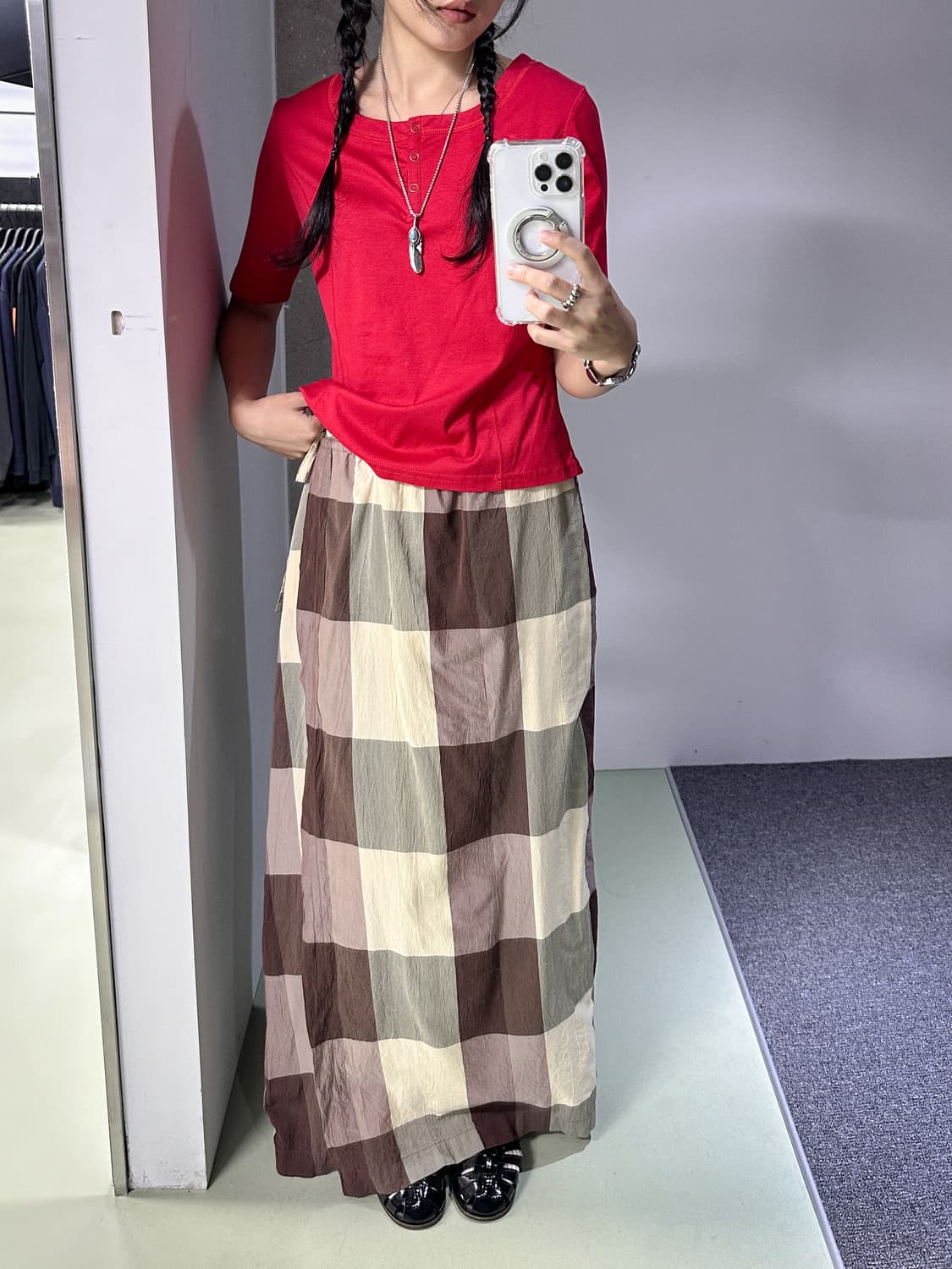 hai by issey miyake check wrap skirt 상품이미지4