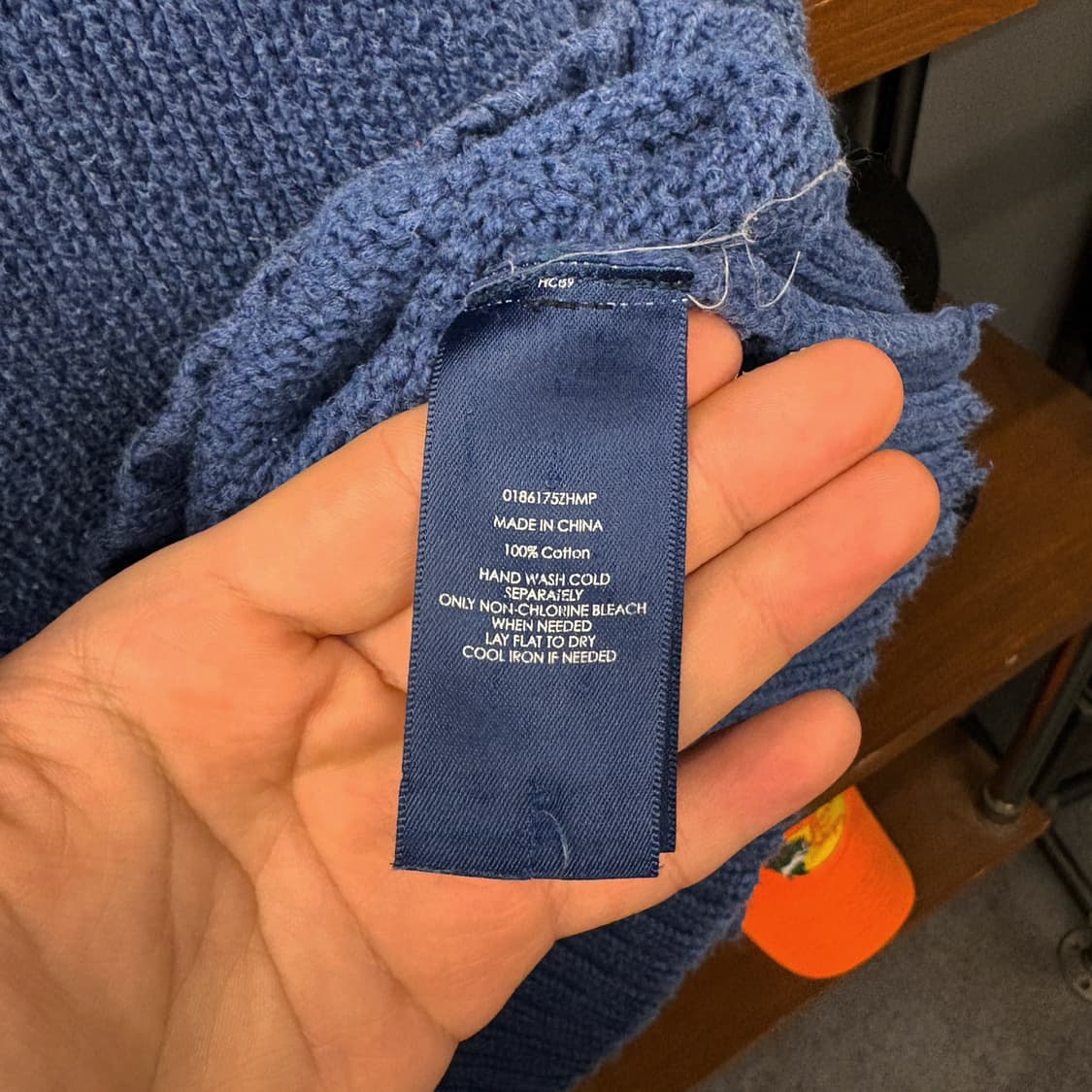 90s 폴로 랄프로렌 청키립 하프집업 코튼 니트 스웨터 블루 N637 상품이미지8